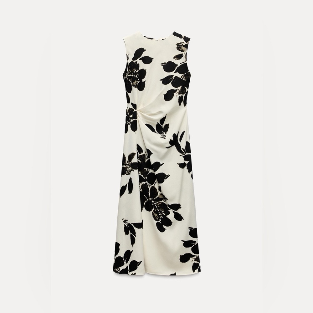 Zara Midi Dress with Black Floral Print